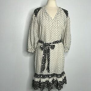 Knox Rose Cream Polka Dots Women's 3/4 Sleeve A-Line Dress, size large